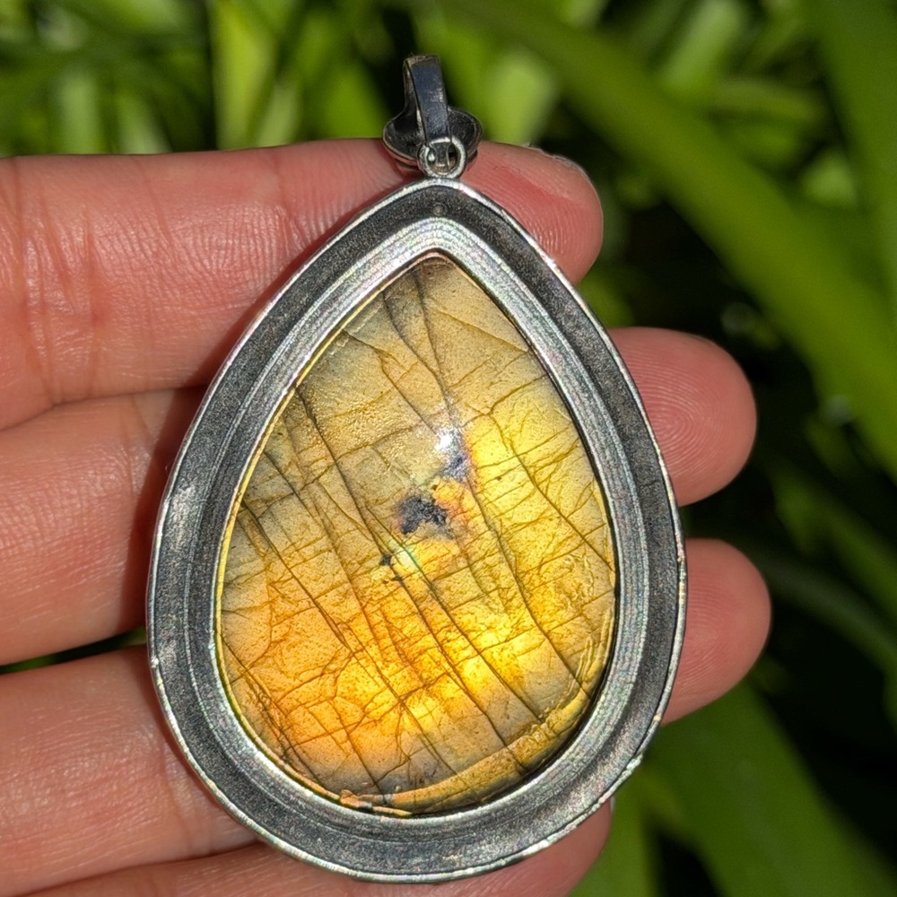 Sterling silver large statement golden labradorite pendant 0359 - Picture 2 of 8